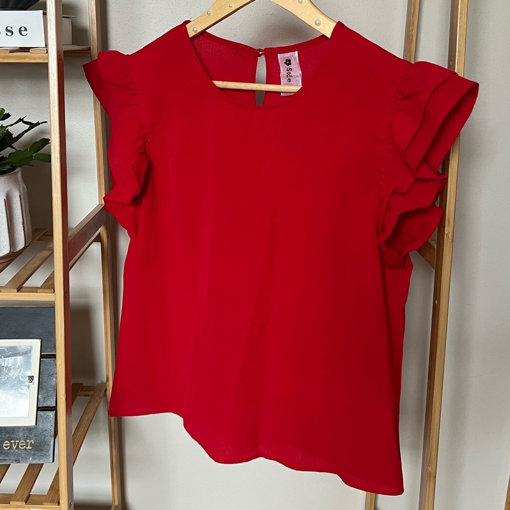 True Red Ruffle Sleeve Top